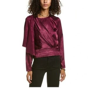 NWT Ronny Kobo Monet Satin Floral Long Sleeve Draped Blouse Top in Purple Sz XL
